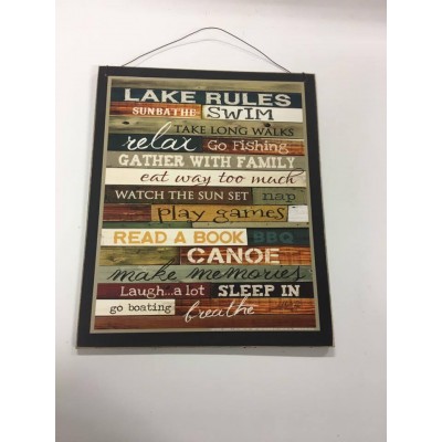 Lake Rules wood sign log home cabin decor relax go fishing play games laugh    132374139669